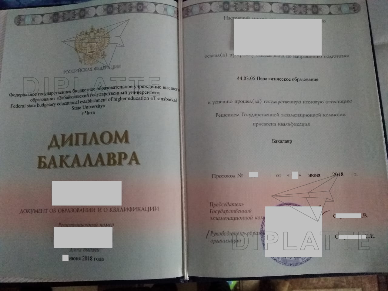 Диплом ЗабГУ Бакалавр 2018 г.